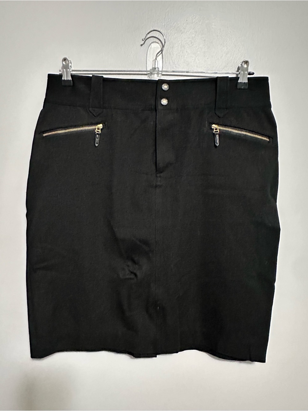 Lauren Ralph Lauren Black Pencil Skirt Size 14 Gold Zip Pockets Career